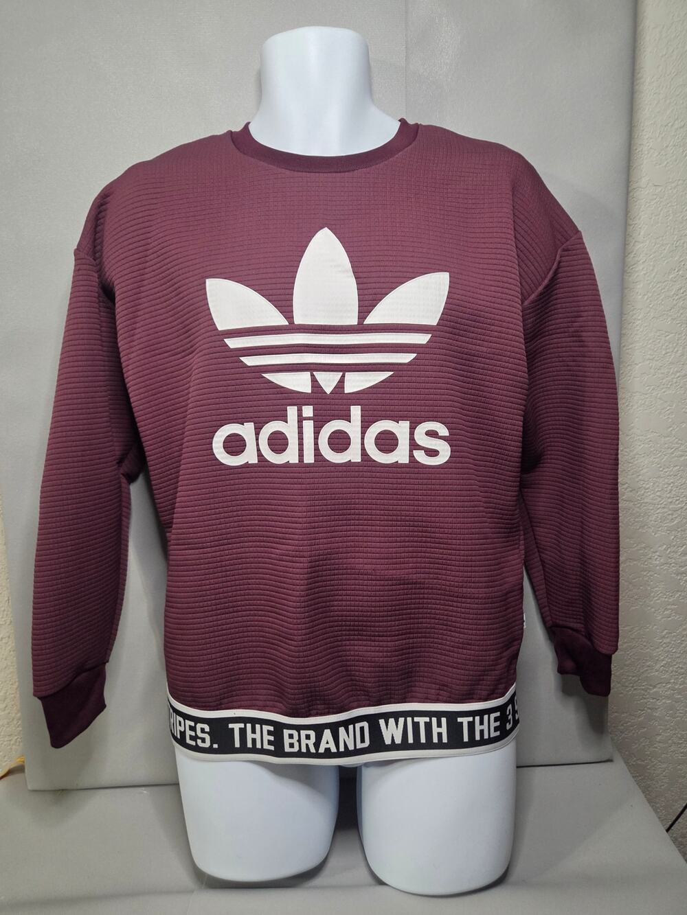 Adidas Originals Womens XS Burgundy Ribbed Trefoil Crewneck Sweatshirt 151